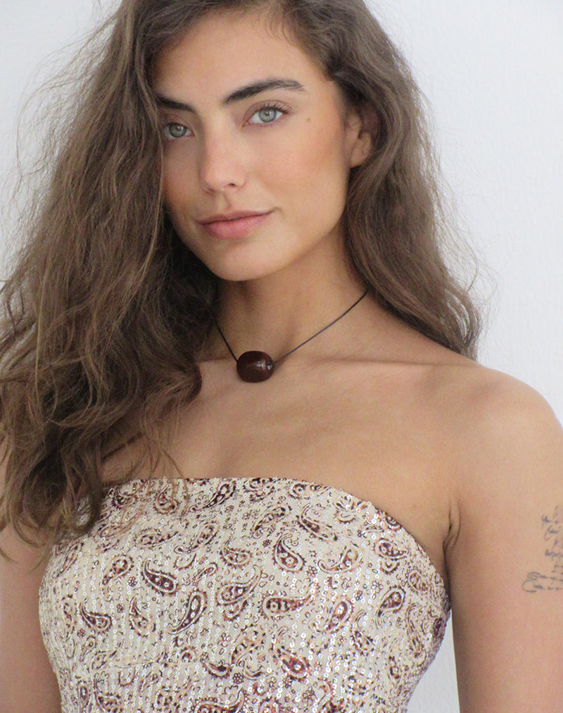 Brilia Bandeau Top in Paisley Sequin Gold