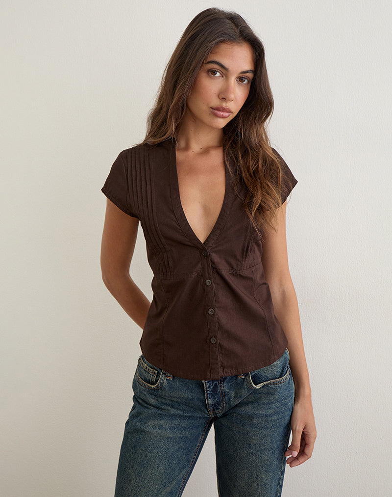 Burke Blouse in Poplin Bitter Chocolate