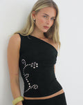 Calypso Top in Jersey Black with Floral Studs