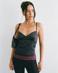 Camara Top in Satin Black with Lace Trim Burgundy