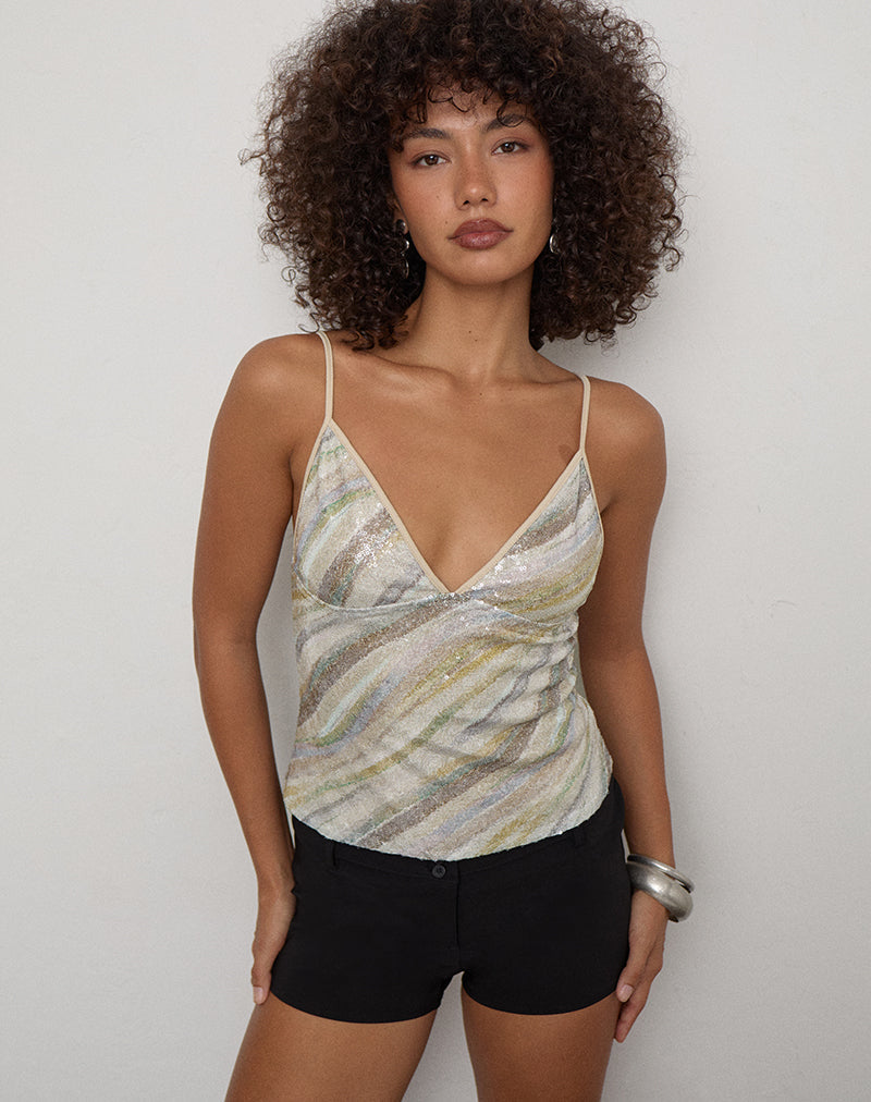 Camilla Top in Stripe Sequin Light Taupe
