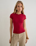 Cash High V Neck Top in Adrenaline Red