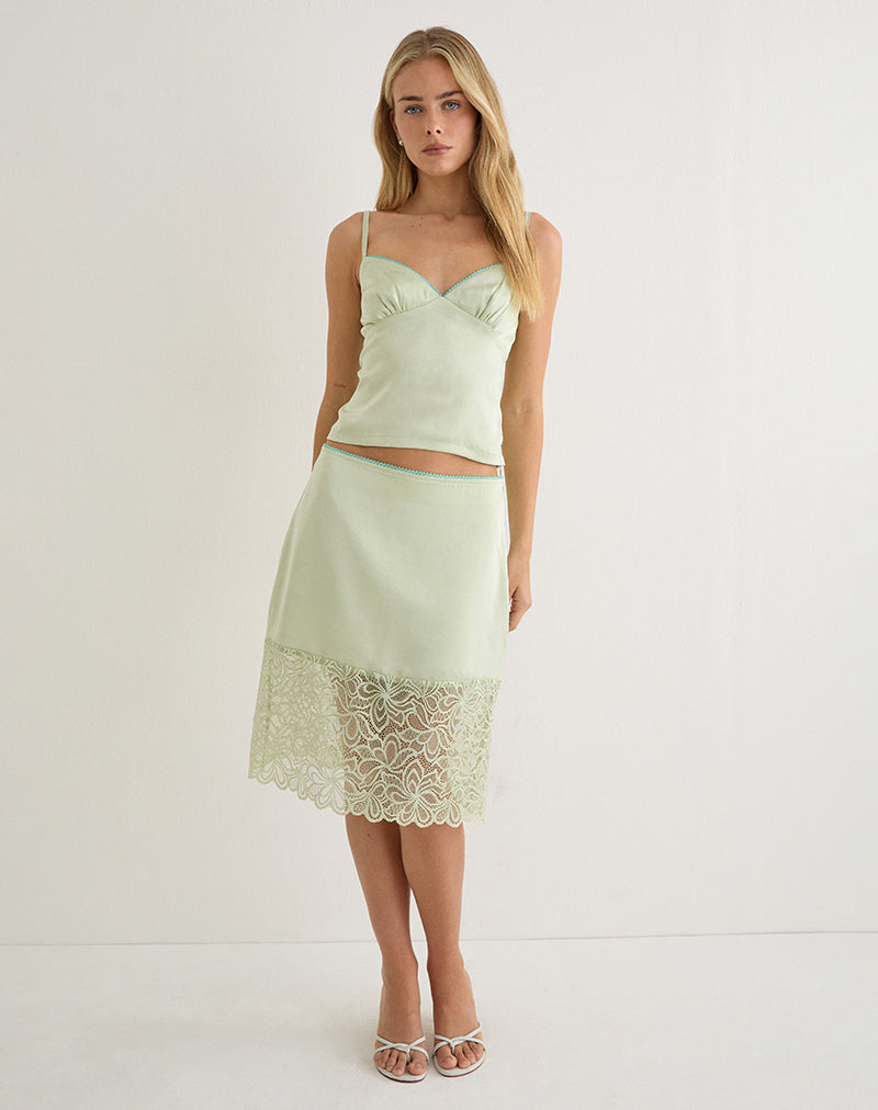 Chatura Cami Top in Satin Sage with Picot Trim