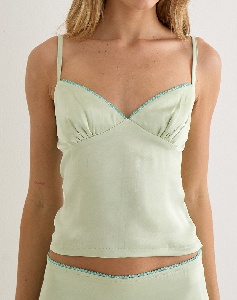 Chatura Cami Top in Satin Sage with Picot Trim