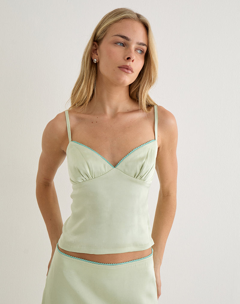 Chatura Cami Top in Satin Sage with Picot Trim
