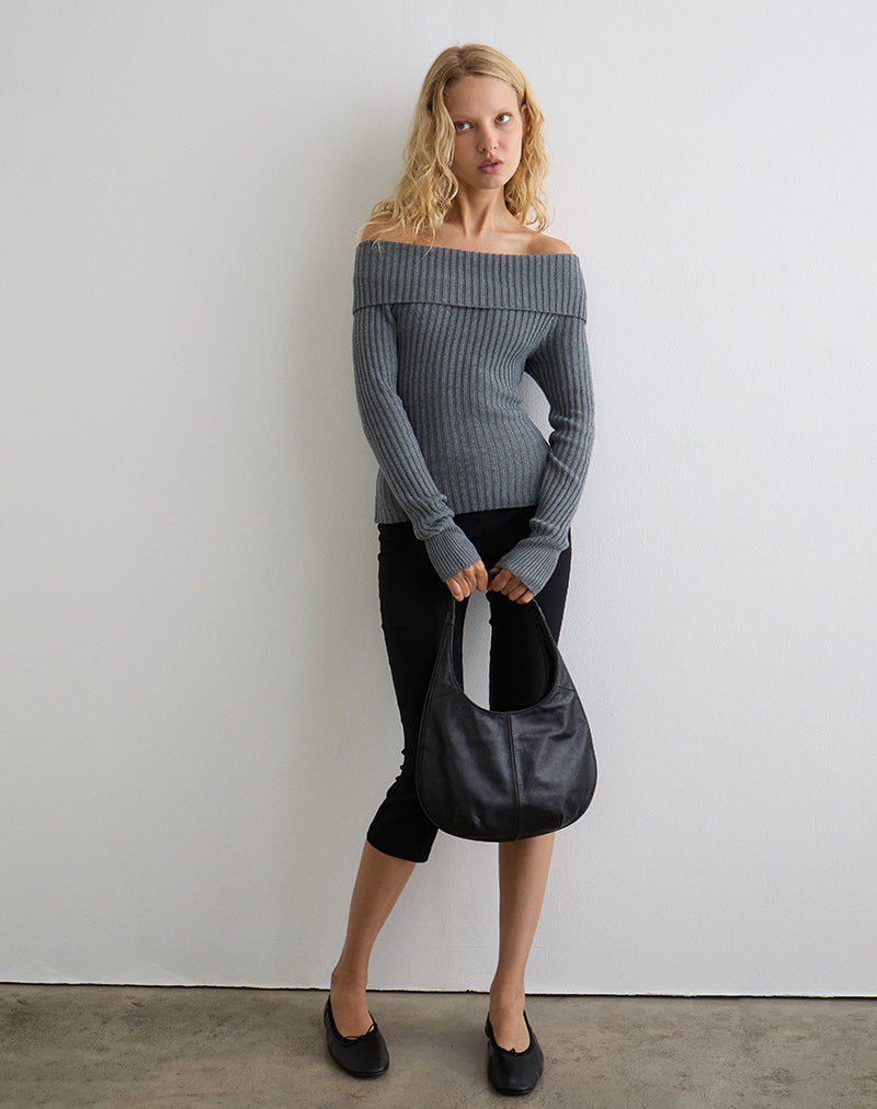 Circe Knitted Bardot Top in Grey