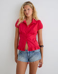 Closie Button Up Blouse in Poplin Scarlet Red