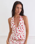 Corsita Top in Cream with Red Leafy Lily Flock