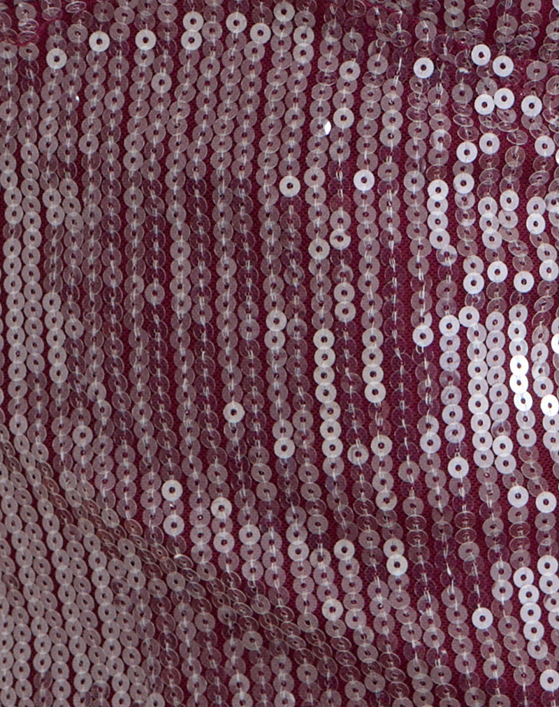 Cosio Halter Top in Clear Sequin Burgundy