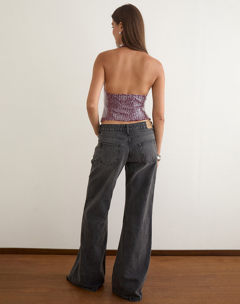 Cosio Halter Top in Clear Sequin Burgundy