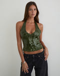 Cosio Halter Top in Mix Sequin Khaki