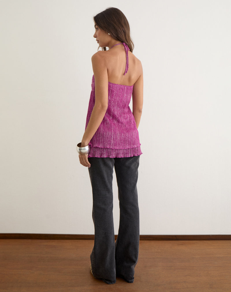 Cutie Halterneck Top in Plisse Hot Pink