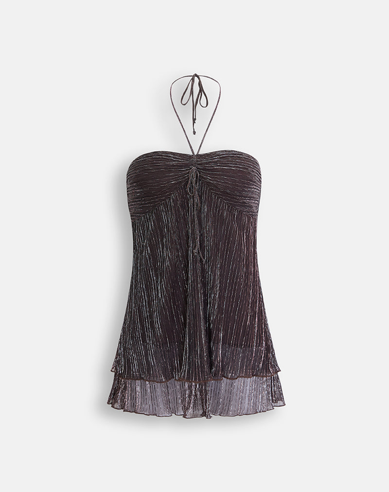 Cutie Halterneck Top in Plisse Brown