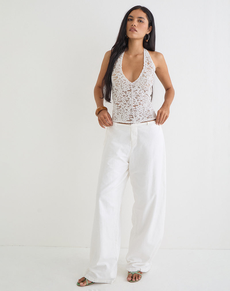 Dainy Plunge Halterneck Top in Lace White
