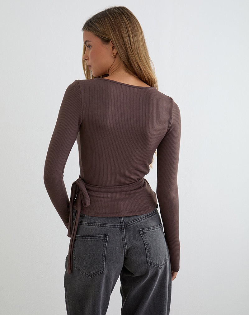 Dakyung Long Sleeve Top in Thick Ribbed Coffee Quartz