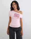 Danama One Shoulder Top in Rayon Jersey Light Pink with '28' Graphic