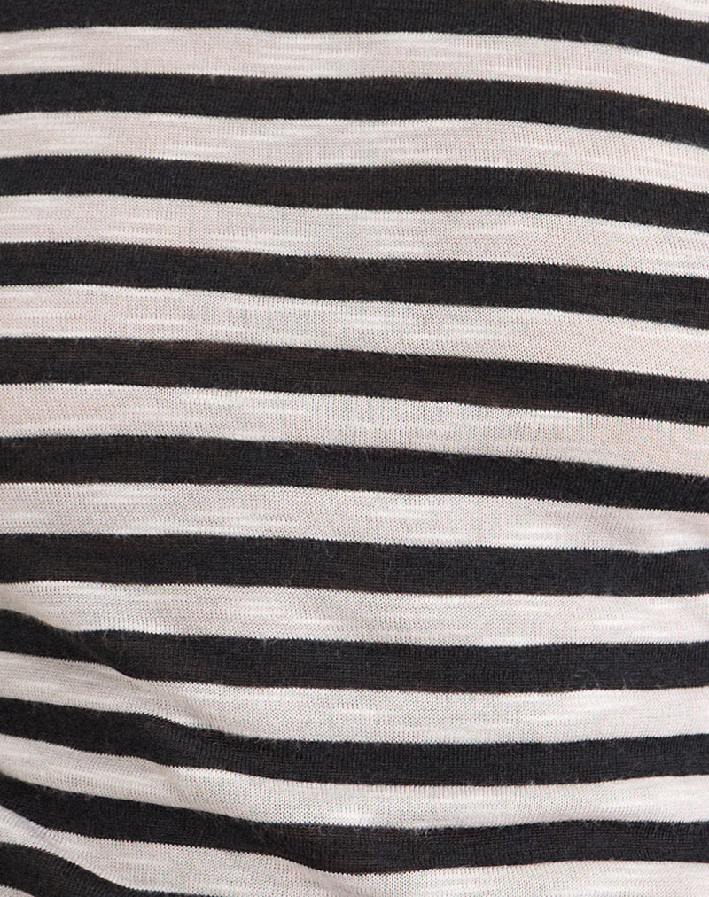 Danama One Shoulder Top in Sheer Jersey Black and White Stripe