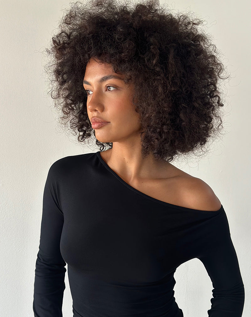 Dareon Long Sleeve Off The Shoulder Top in Black