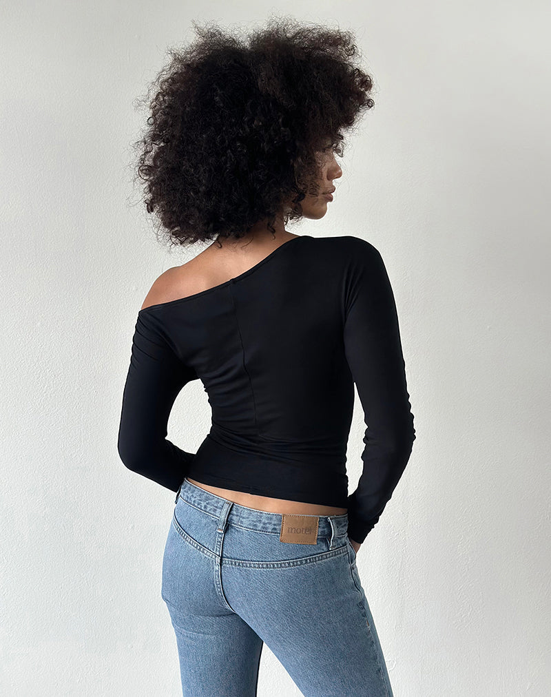 Dareon Long Sleeve Off The Shoulder Top in Black