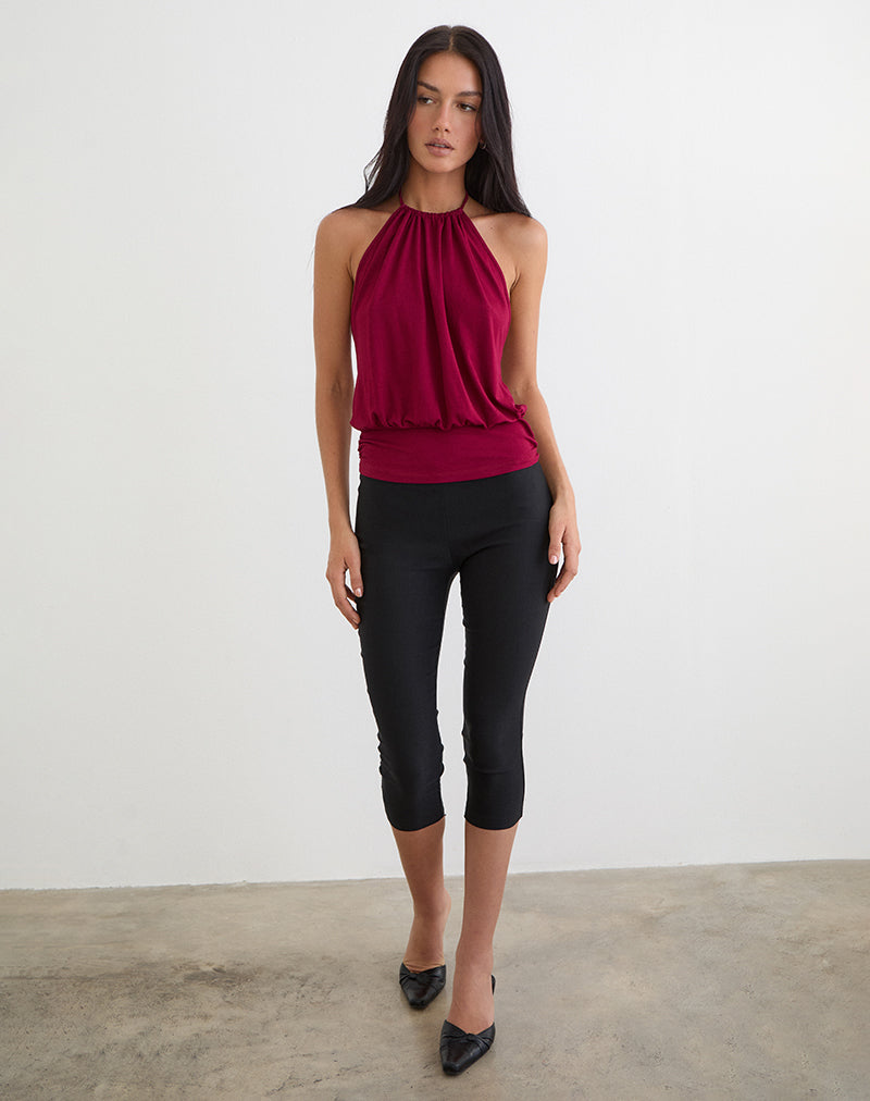 Diraka High Neck Top in Rayon Jersey Burgundy