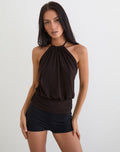 Diraka High Neck Top in Rayon Jersey Chocolate Brown