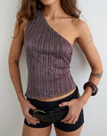 Dirsa One Shoulder Asymmetric Top in Plisse Brown