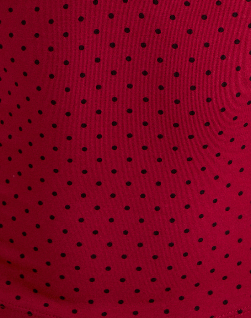 Emberly Plunge Top in Red with Micro Polka Black