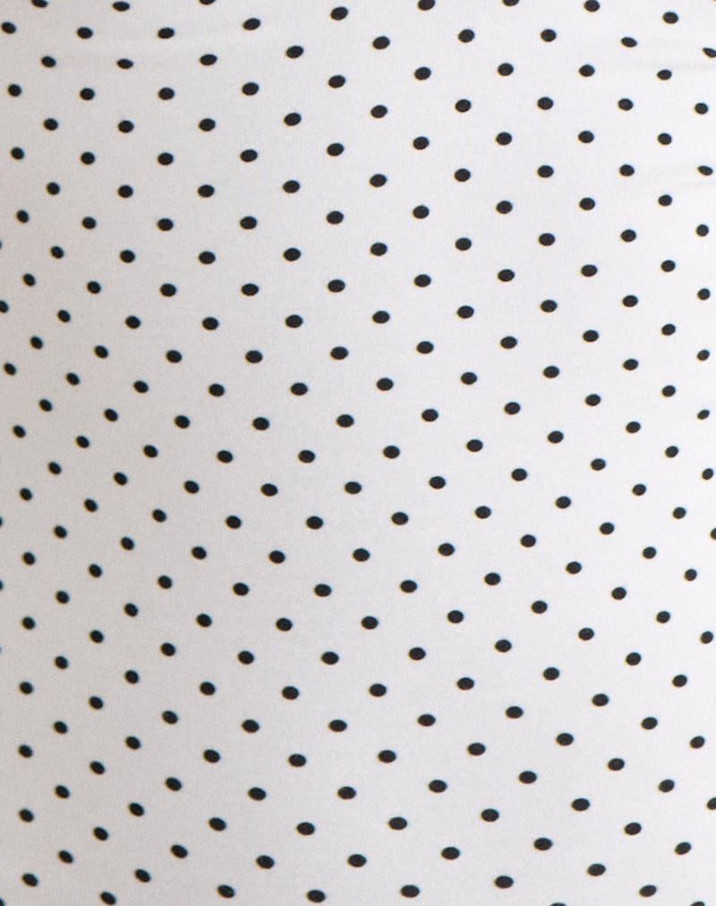 Emberly Plunge Top in White with Micro Polka Black