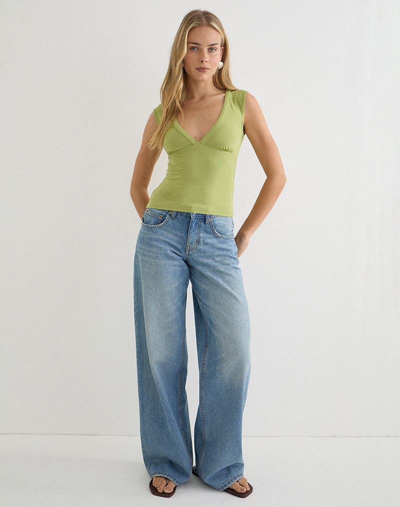 Emberly Plunge Top in Apple Green