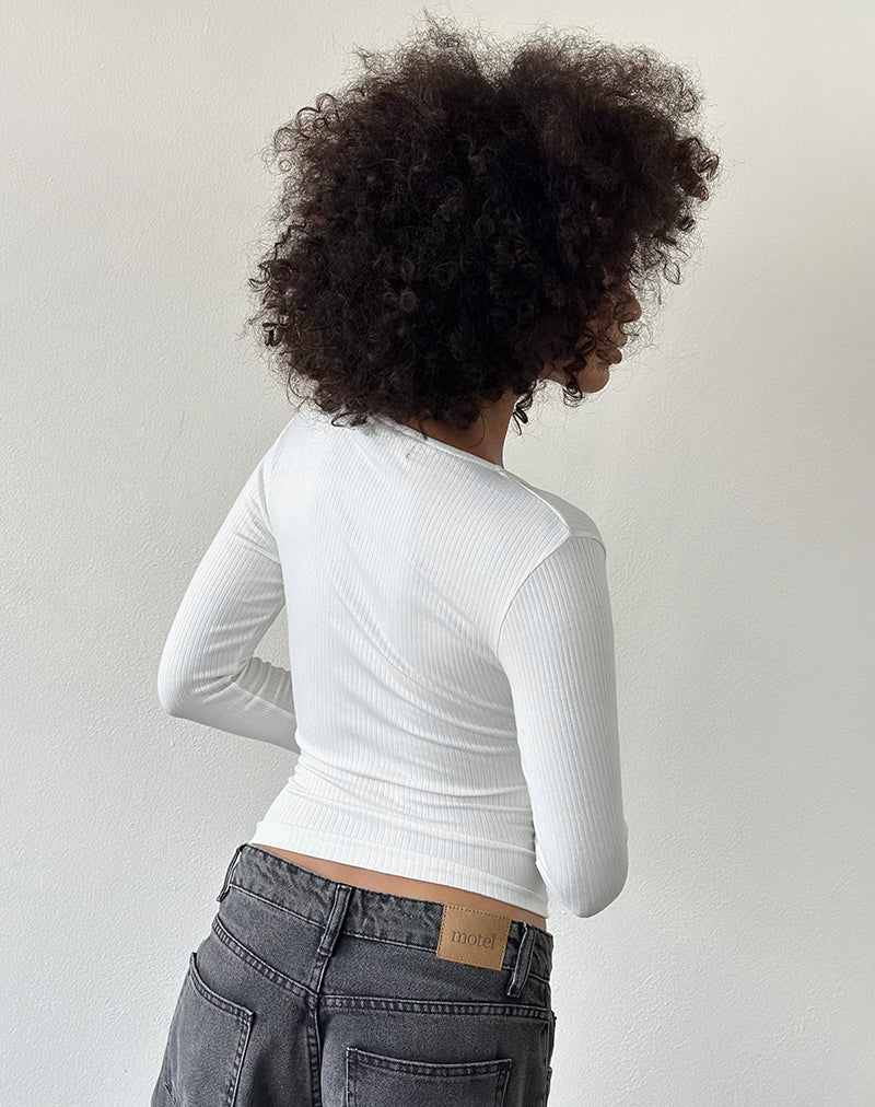 Emesy Long Sleeve Top in Thick Ribbed Off White