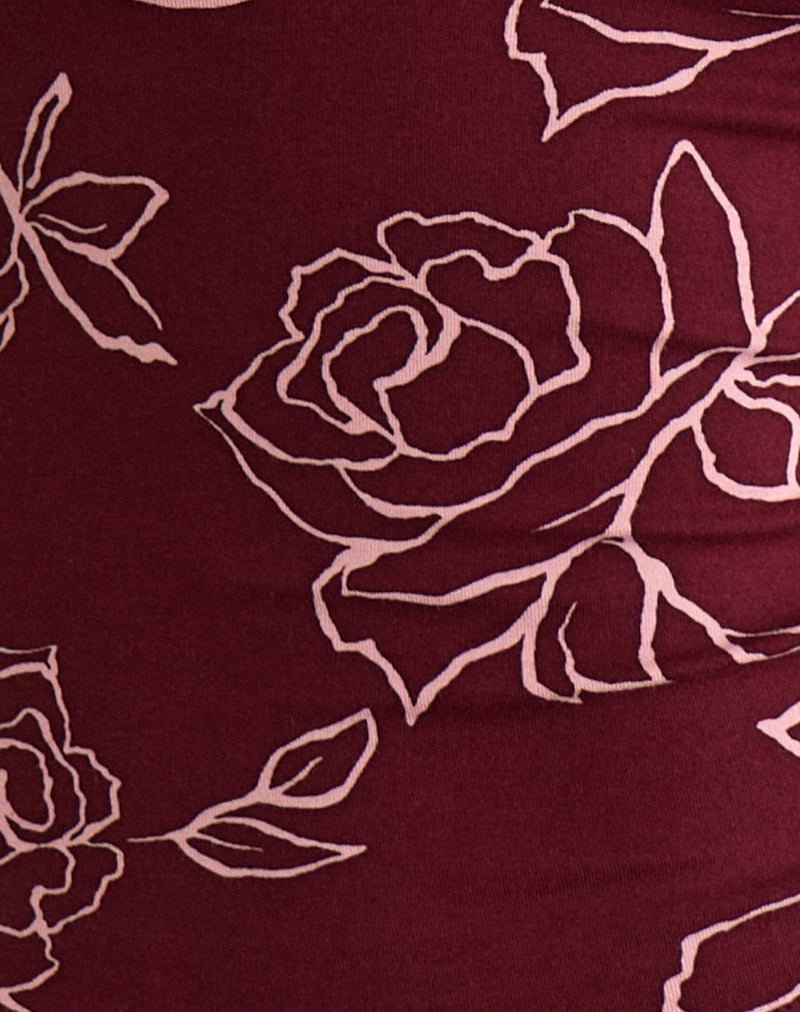 Emesy Long Sleeve Top in Outline Rose Marooon