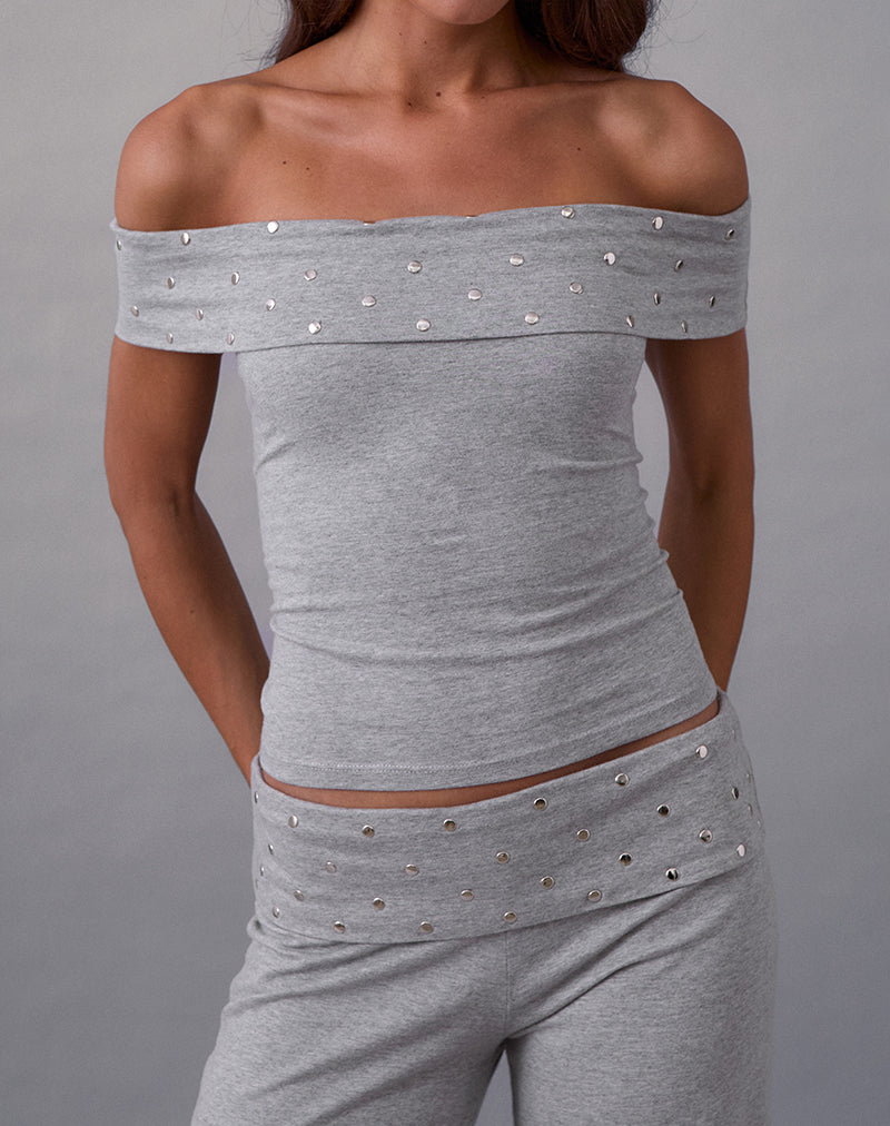 Eulala Bardot Top in Studded Grey Marl