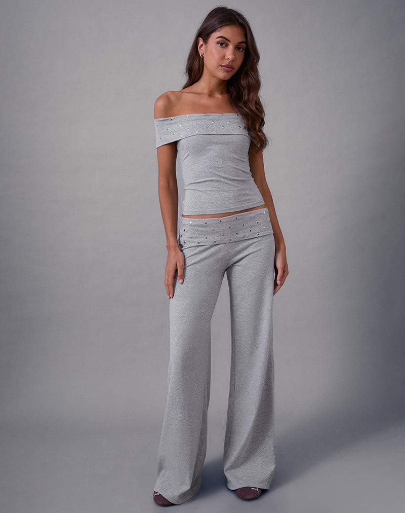 Eulala Bardot Top in Studded Grey Marl