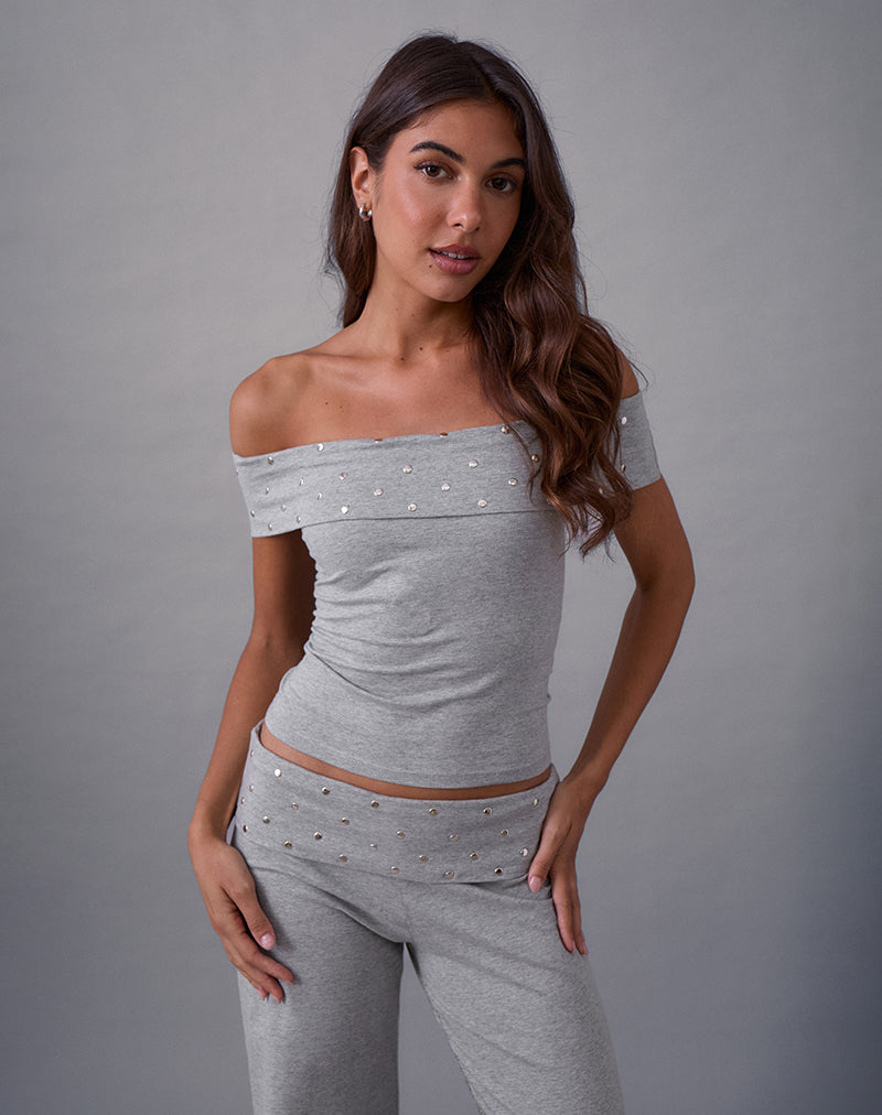 Eulala Bardot Top in Studded Grey Marl