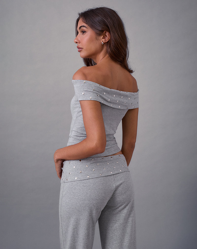 Eulala Bardot Top in Studded Grey Marl