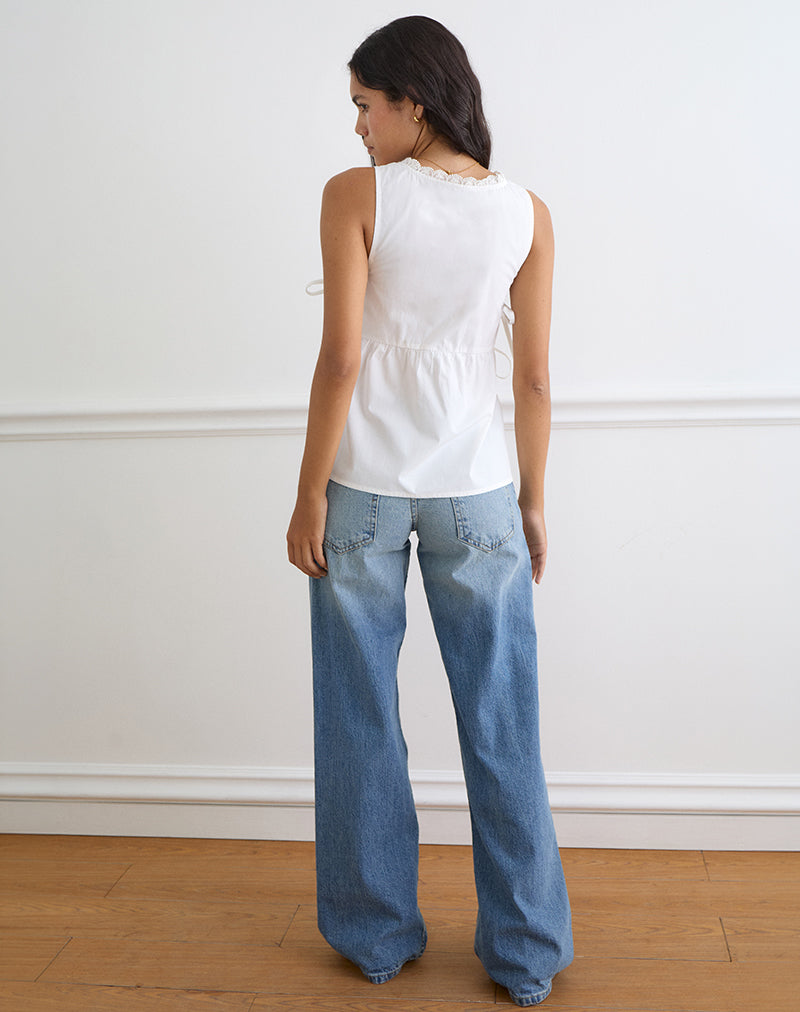 Fahwa Blouse with Tie Side in Poplin White