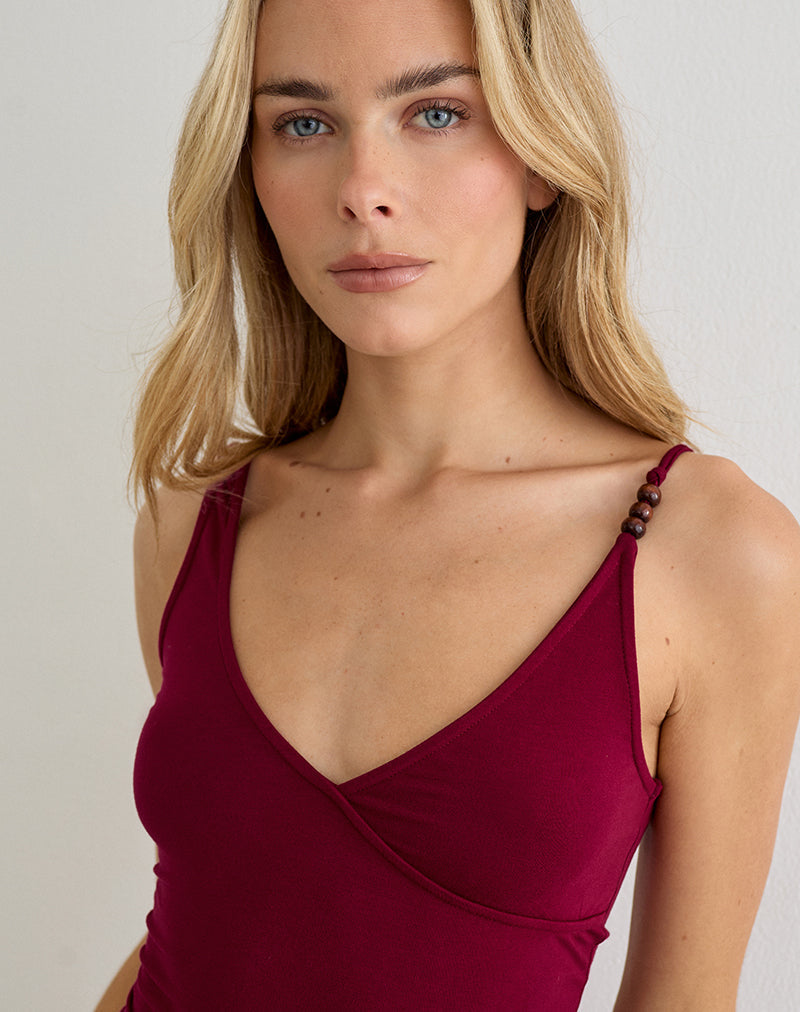 Fara Top with Beads in Jersey Burgundy