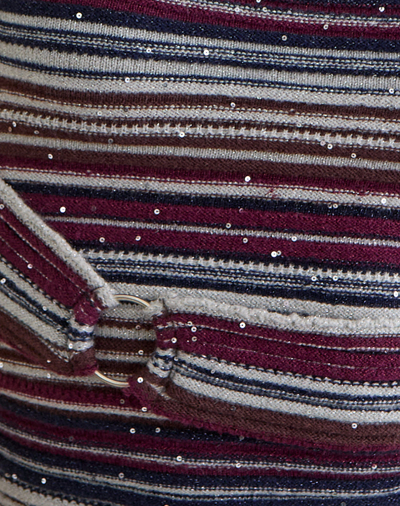 Feraya Top in Horizontal Stripe Maroon Navy Shimmer