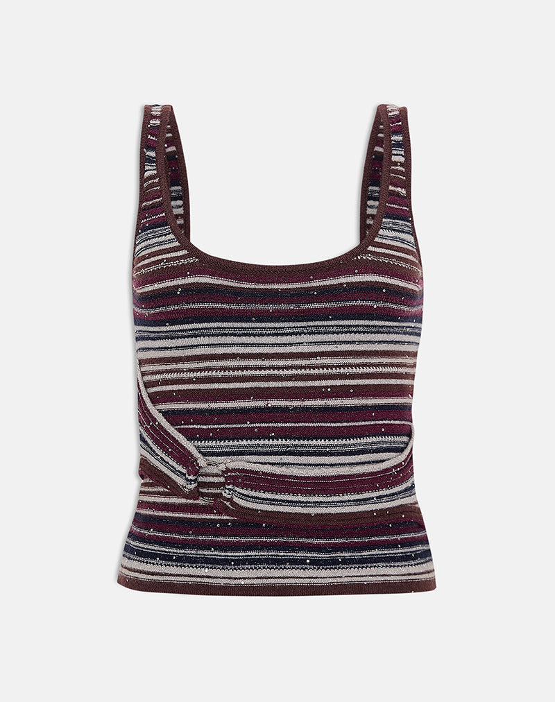 Feraya Top in Horizontal Stripe Maroon Navy Shimmer