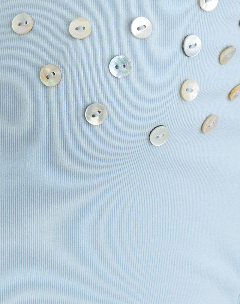Gelita Vest with Pearl Buttons in Blue Eco Lyocell