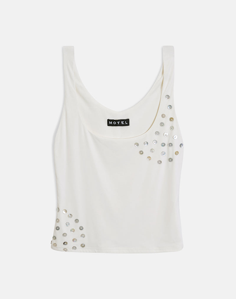 Gelita Vest with Pearl Buttons in White Eco Lyocell