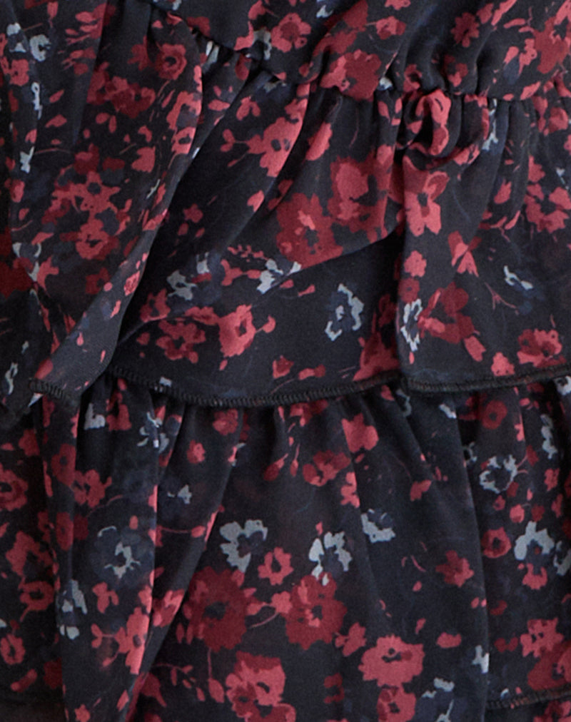 Gendhis Vest Top in Chiffon Scattered Floral Black and Red