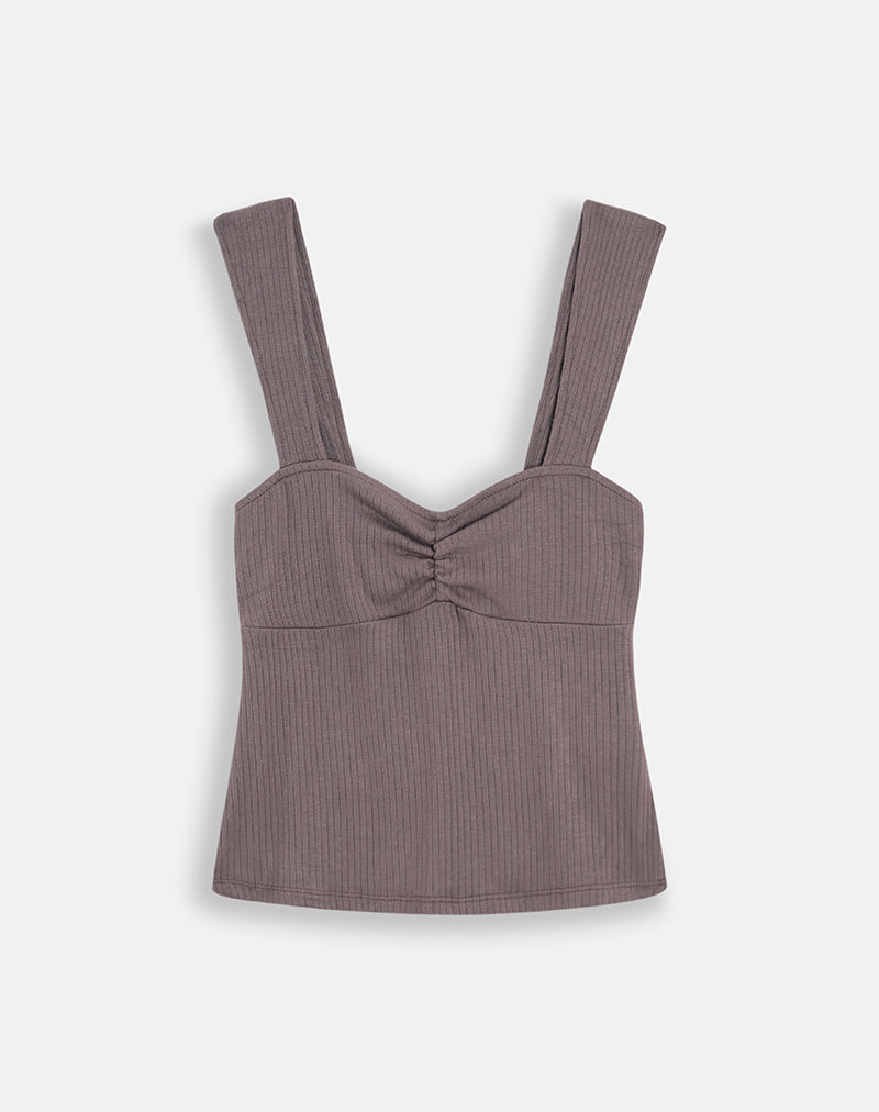 Gincu Ruched Top in Thick Ribbed Coffee Quartz