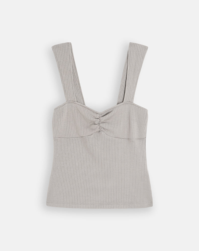 Gincu Ruched Top in Thick Ribbed Moon Rock