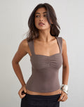 Gincu Ruched Top in Thick Ribbed Coffee Quartz