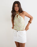 Giulia Knot Halterneck Top in Blooming Lily Green