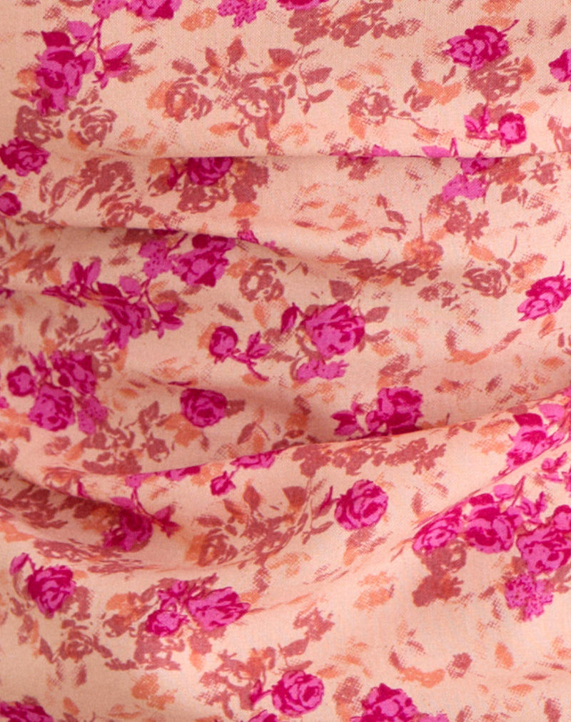 Giulia Knot Halterneck Top in Dark Wild Floral Cantaloupe