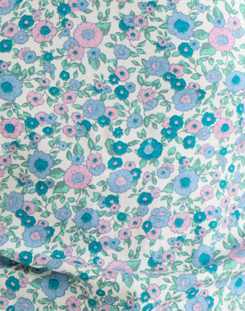 Giulia Knot Halterneck Top in Flower Power Blue