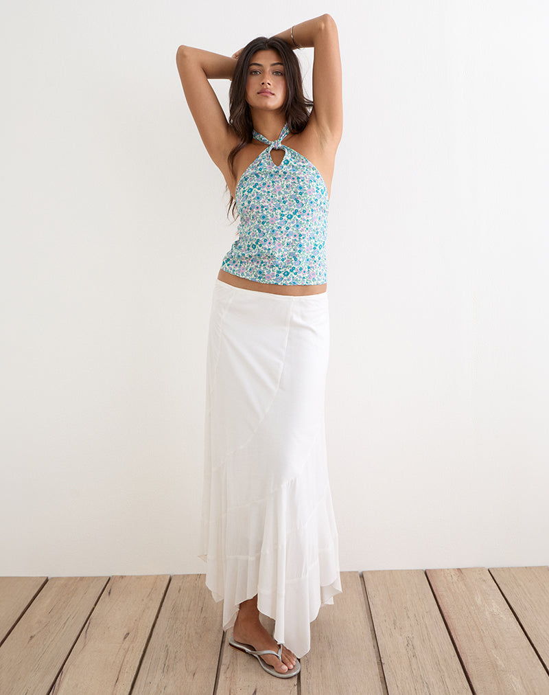 Giulia Knot Halterneck Top in Flower Power Blue
