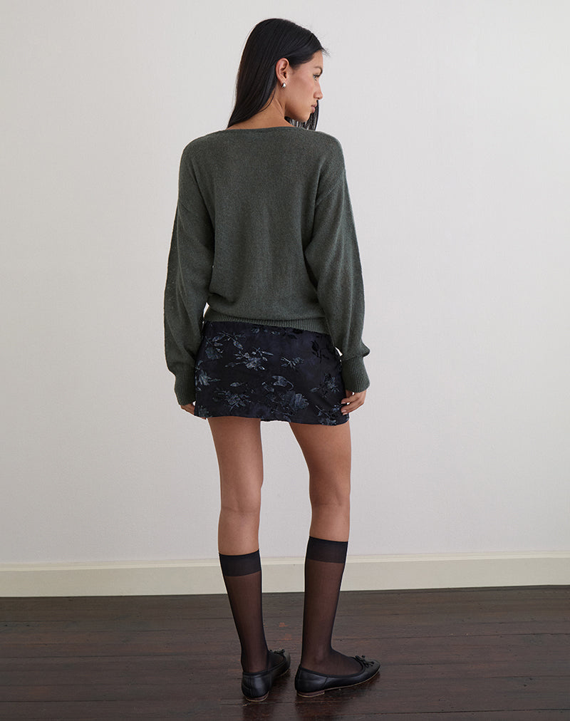 Grisha Long Sleeve Knit Top in Grey Smokey Green